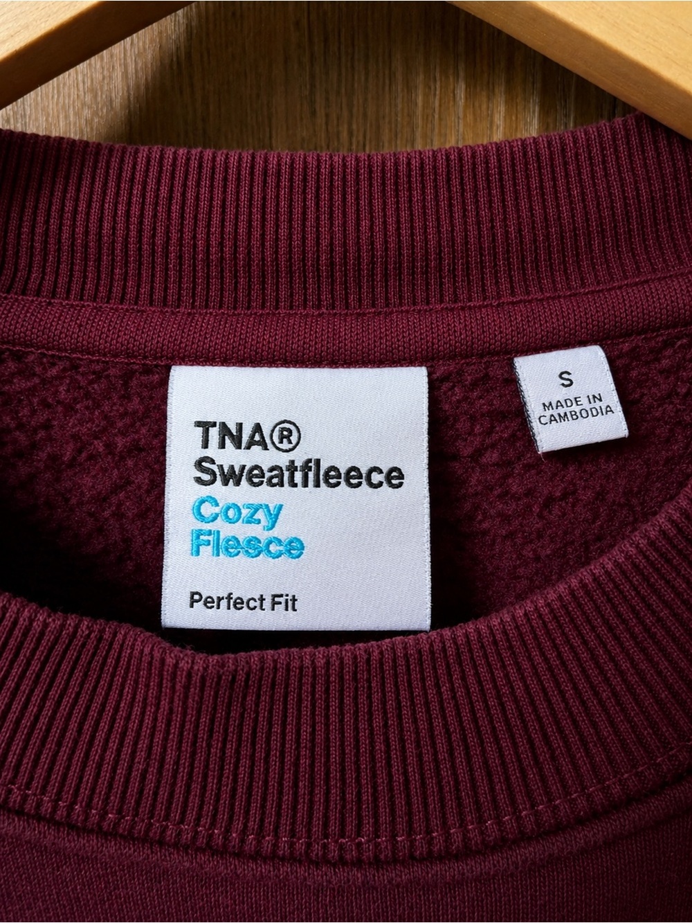 TNA Cropped Crewneck Sweatshirt and matching mid-rise joggers in Deep Burgundy - Picture 2 of 3